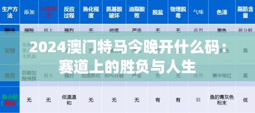 2024澳门特马今晚开什么码：赛道上的胜负与人生