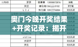 奥门今晚开奖结果+开奖记录：揭开幸运之夜的秘密