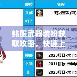 韩服武器装扮获取攻略，快速上手，轻松领先！