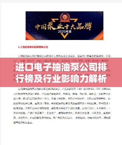进口电子抽油泵公司排行榜及行业影响力解析